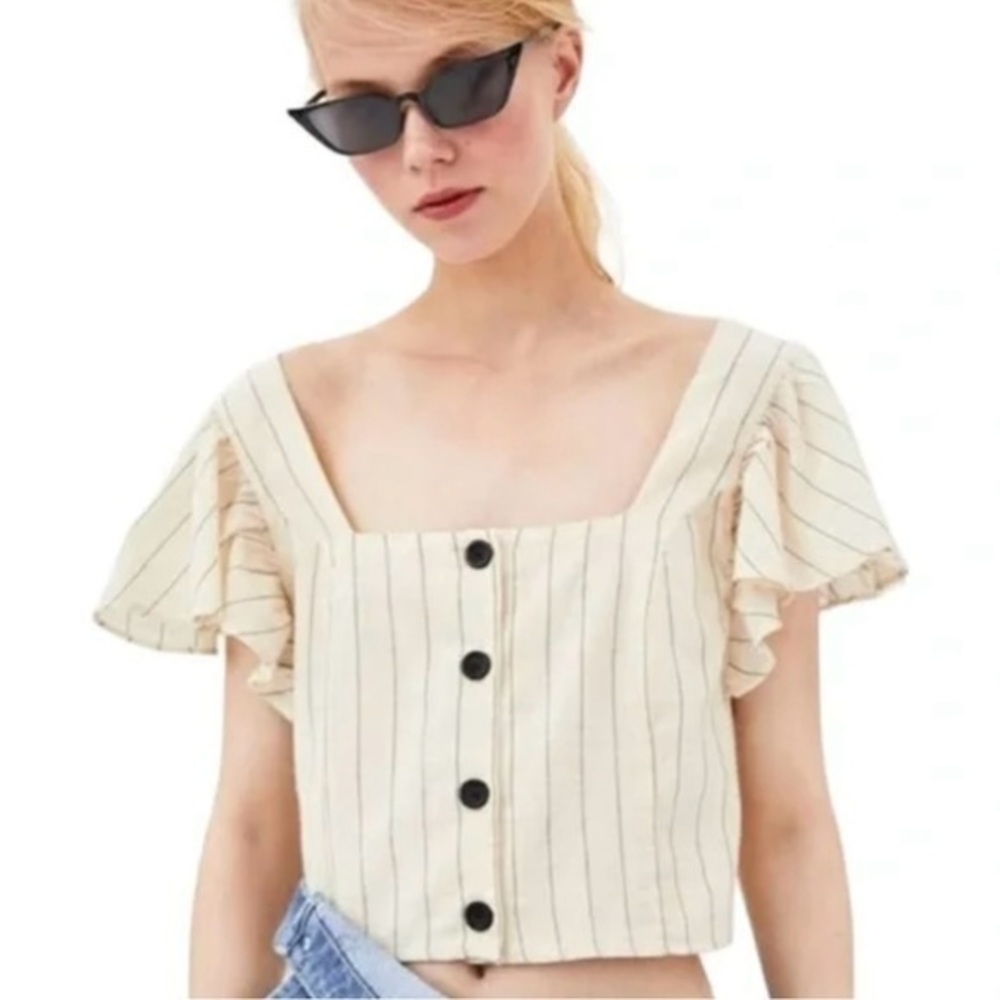 Zara TRF Collection cream striped cropped top NWOT size XL